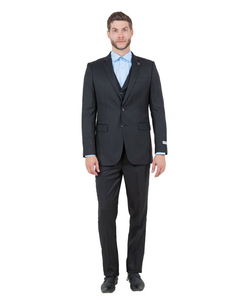 Stacy Adams Hybrid-Fit Vested Suit, Textured Midnight Black