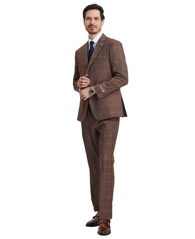 Stacy Adams Hybrid-Fit Vested Suit, Brown Plaid