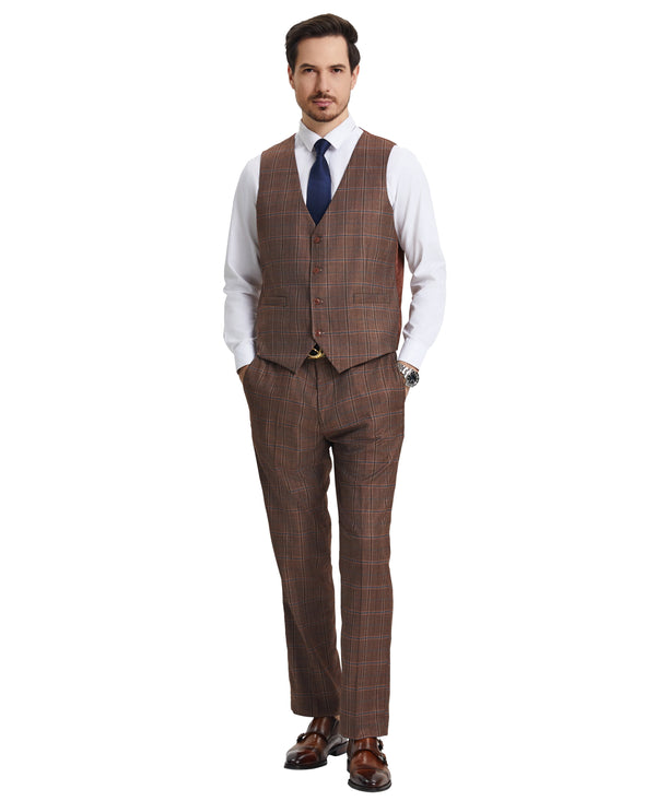 Stacy Adams Hybrid-Fit Vested Suit, Brown Plaid