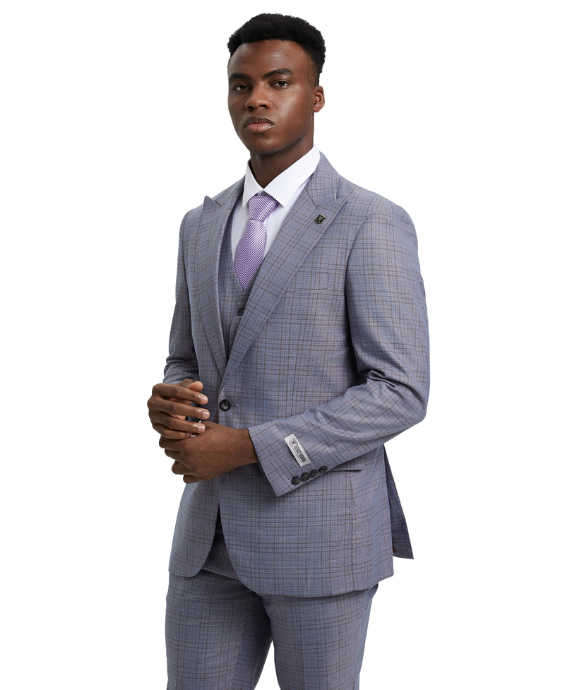 Stacy Adams Hybrid-Fit Vested Suit, Plaid Lilac