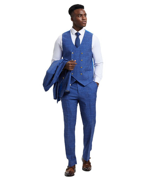 Stacy Adams Hybrid-Fit Vested Suit, Windowpane Blue