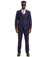 Stacy Adams Hybrid-Fit Suit w/ Double Breasted Vest, Purple