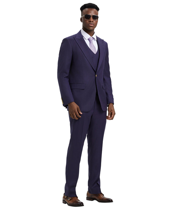 Stacy Adams Hybrid-Fit Suit w/ Double Breasted Vest, Purple