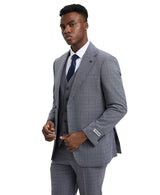 Stacy Adams Hybrid- Fit Vested Suit, Plaid Grey