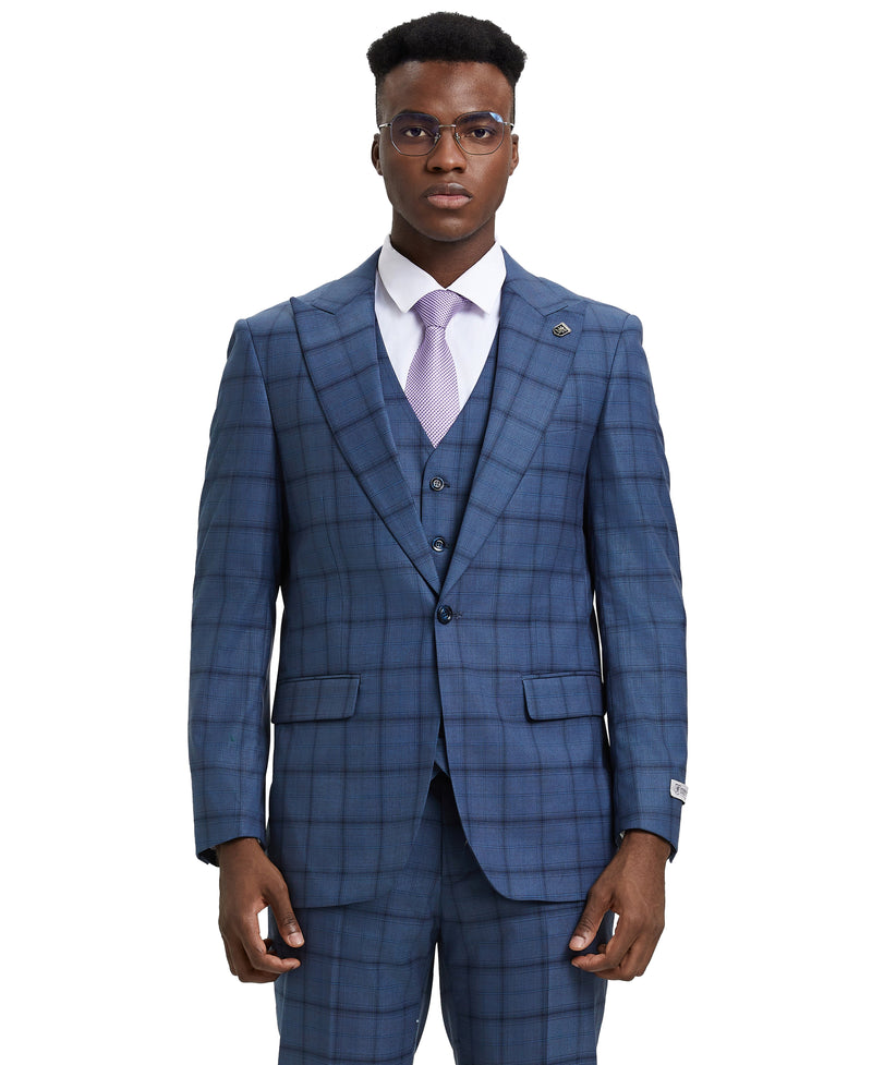 Stacy Adams Hybrid Fit Vested Suit, Windowpane Blue