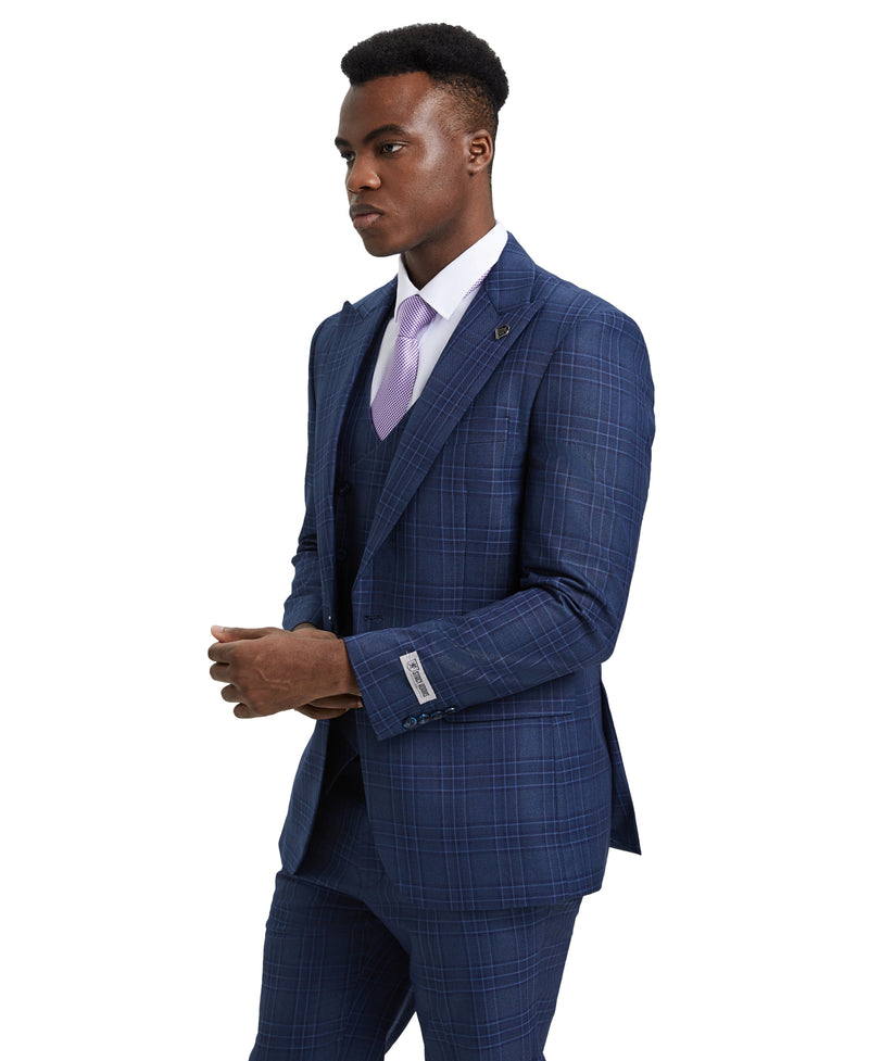 Stacy Adams Hybrid-Fit Double-Breast Vested Suit, Windowpane Blue