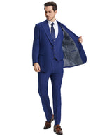 Stacy Adams Hybrid-Fit Vested Suit w/ U-Shaped Vest, Windowpane Royal Blue