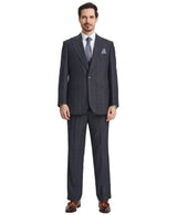 Stacy Adams Hybrid-Fit Vested Suit w/ U-Shaped Vest, Charcoaled Windowpane