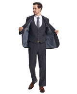 Stacy Adams Hybrid-Fit Vested Suit w/ U-Shaped Vest, Charcoaled Windowpane