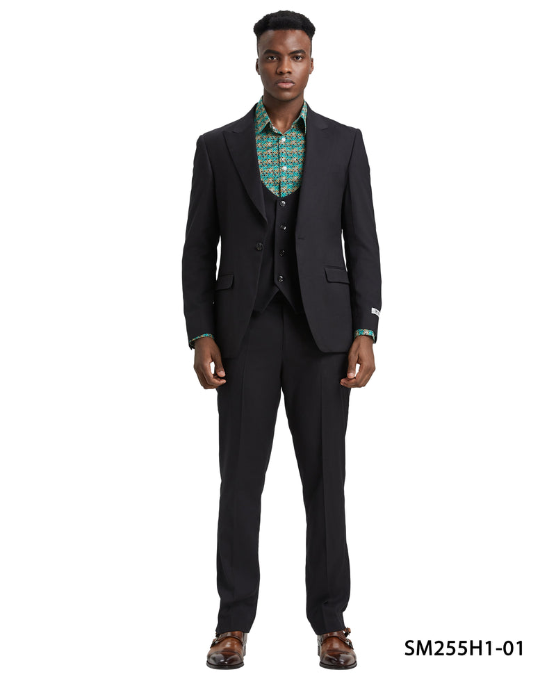 Stacy Adams Hybrid Fit U-Shaped Vested Suit, Black