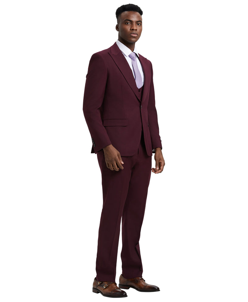 Stacy Adams Hybrid Fit U-Shaped Vested Suit, Burgundy