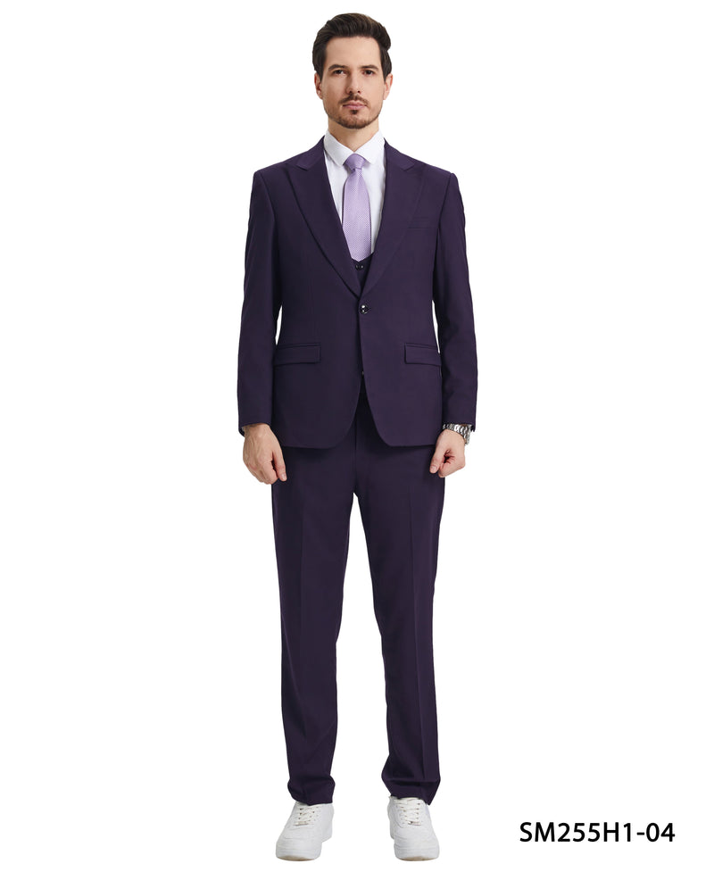 Stacy Adams Hybrid Fit U-Shaped Vested Suit, Purple