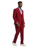 Stacy Adams Hybrid Fit U-Shaped Vested Suit, Red