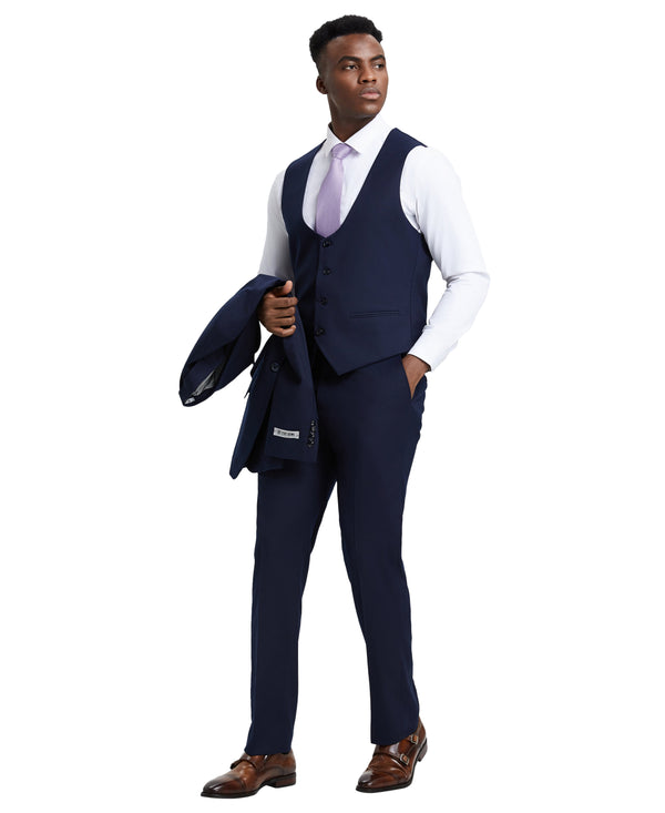 Stacy Adams Hybrid Fit U-Shaped Vested Suit, Navy