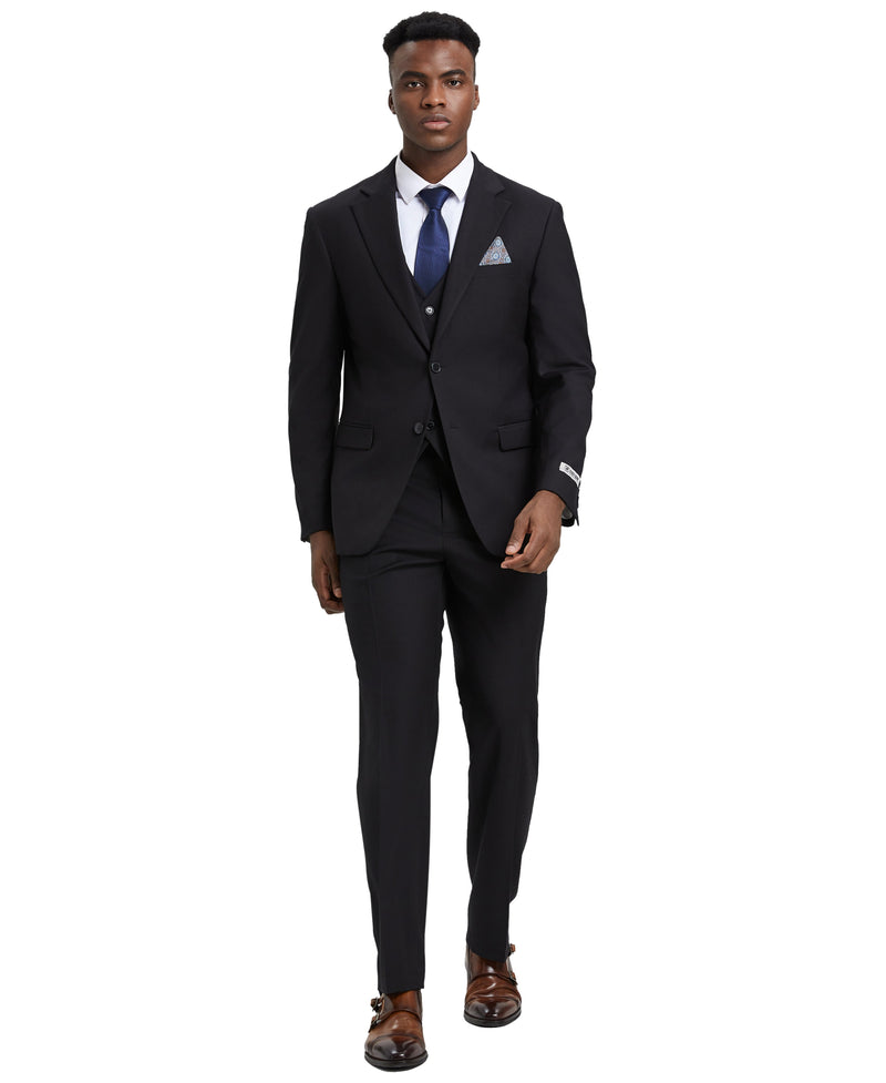 Stacy Adams Hybrid-Fit Vested Suit, Solid Black