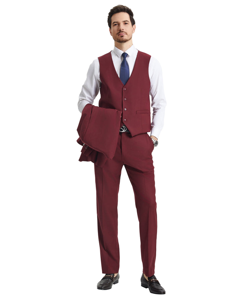 Stacy Adams Hybrid-Fit Vested Suit, Burgundy Wine