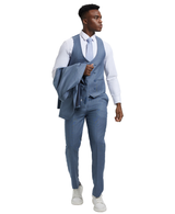 Stacy Adams Hybrid-Fit Textured Suit w/ Double Breasted Vest, Frost Blue