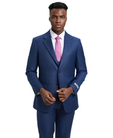 Stacy Adams Hybrid-Fit Textured Suit w/ Double Breasted Vest, Blue Steel