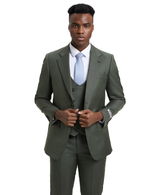 Stacy Adams Hybrid-Fit Textured Suit w/ Double Breasted Vest, Dark Olive