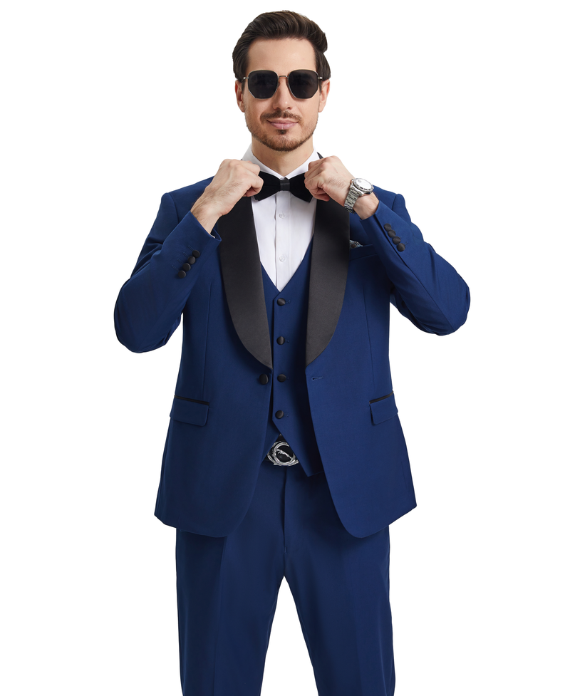 Stacy Adams Hybrid-Fit Vested Tuxedo, Solid Blue