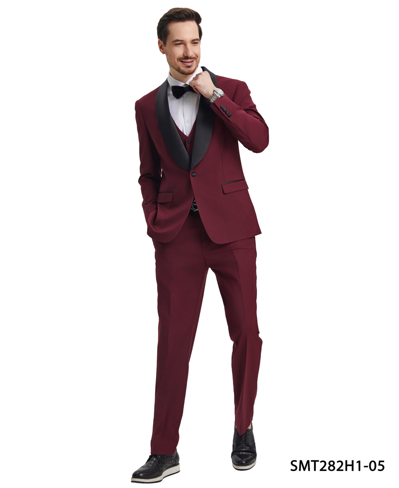 Stacy Adams Hybrid-Fit Vested Tuxedo, Burgundy