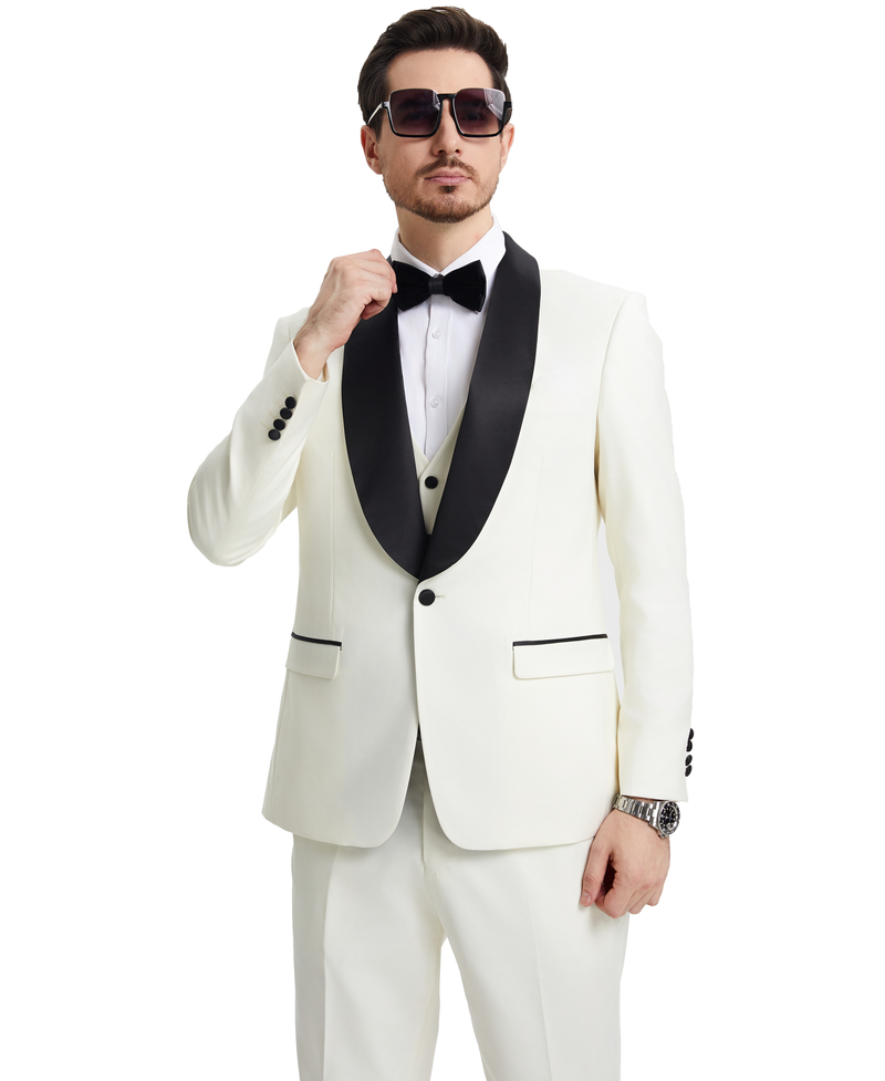 Stacy Adams Hybrid-Fit Vested Tuxedo, Ivory