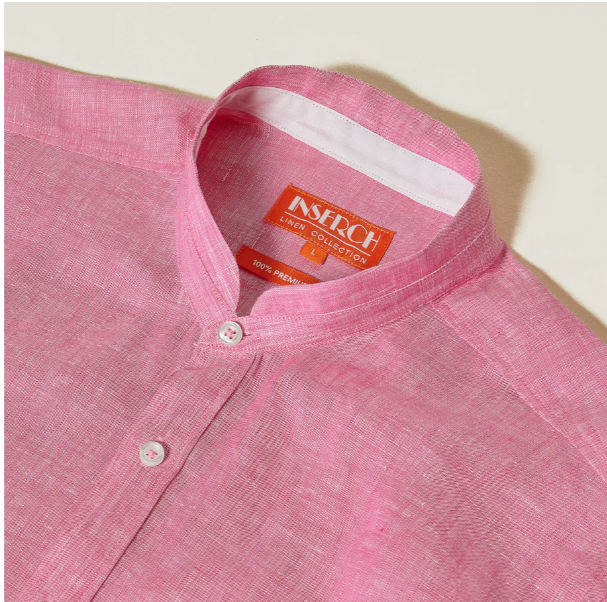 Inserch SS716-01 Short Sleeve Linen Shirt Summer Pink