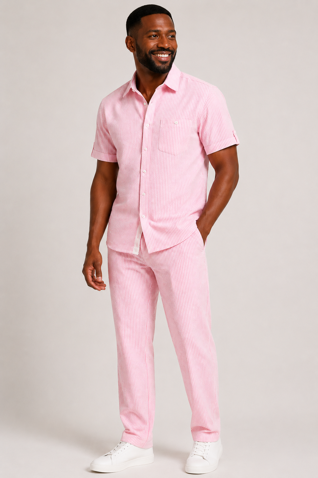Giorgio Inserti SS7287 By Inserch Seersucker 2 Pieces Set Pink