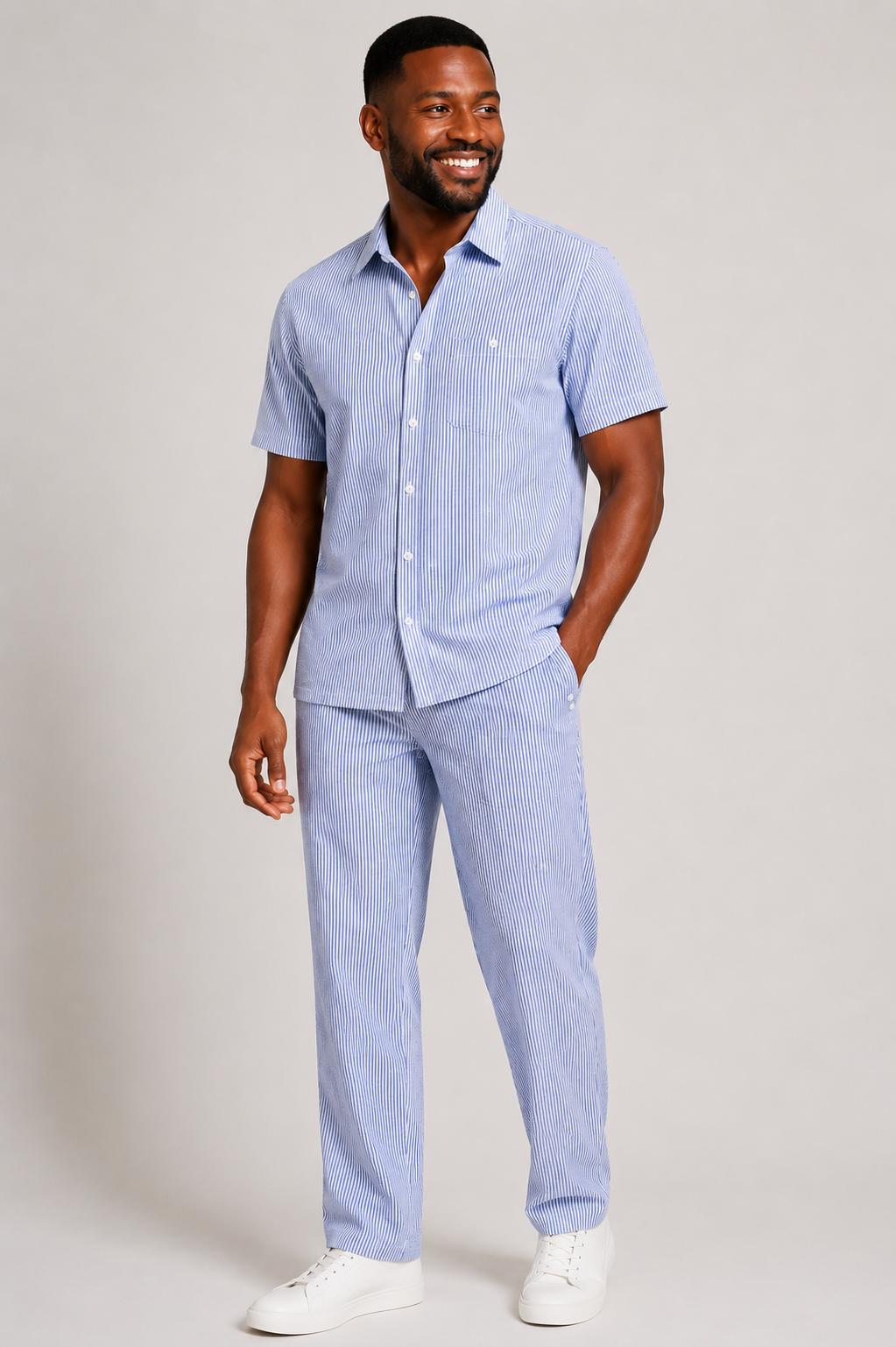 Giorgio Inserti SS7287 By Inserch Seersucker 2 Pieces Set River Blue