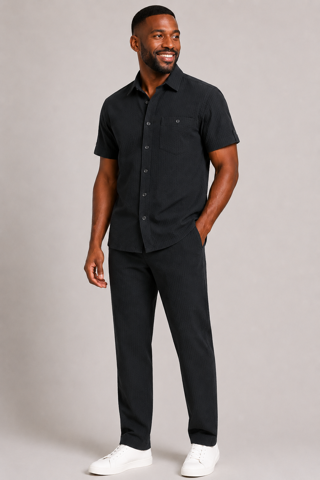 Giorgio Inserti SS7287 By Inserch Seersucker 2 Pieces Set Black