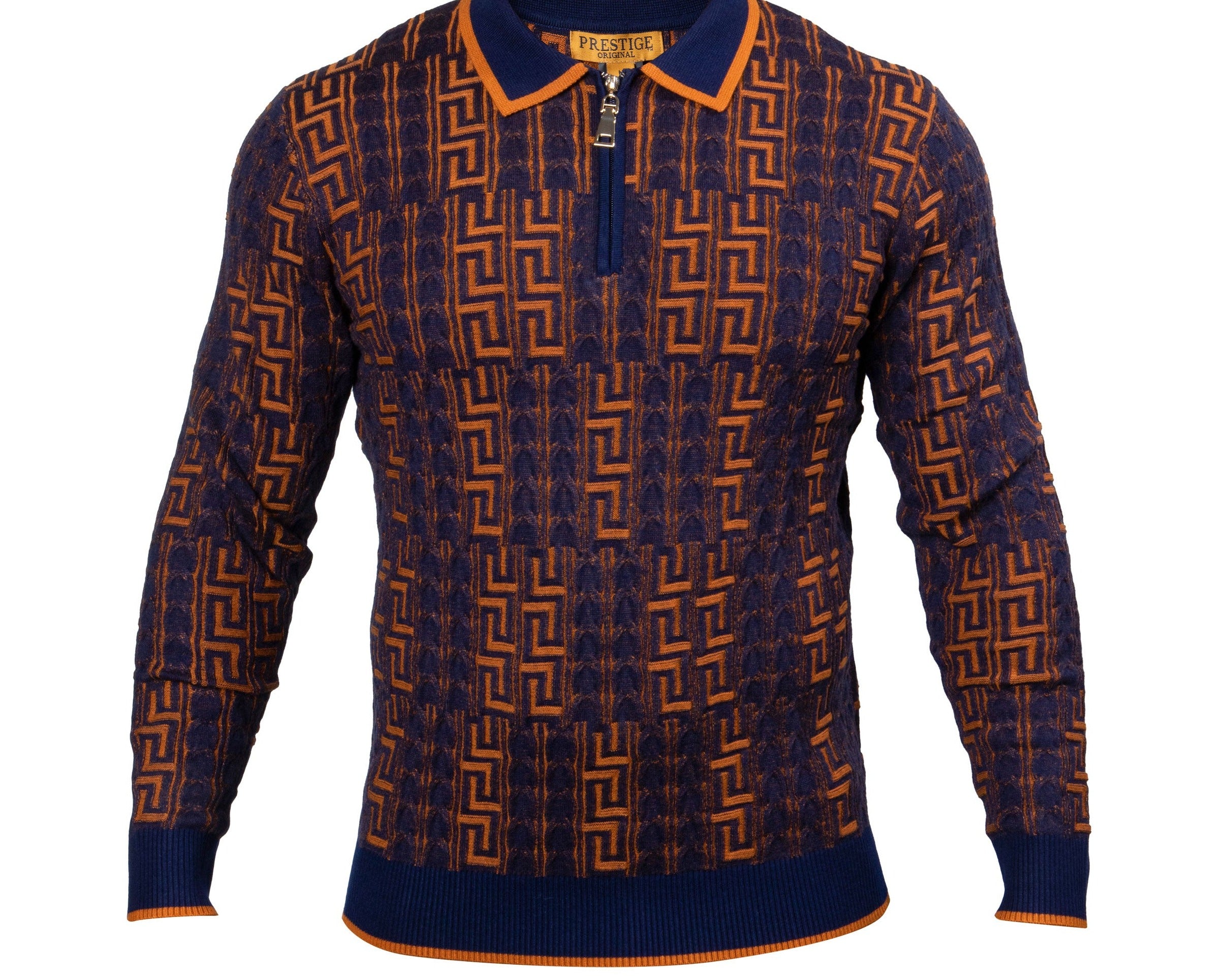 Prestige SW-571  L/S 3 Button Polo Cable Sweater Navy