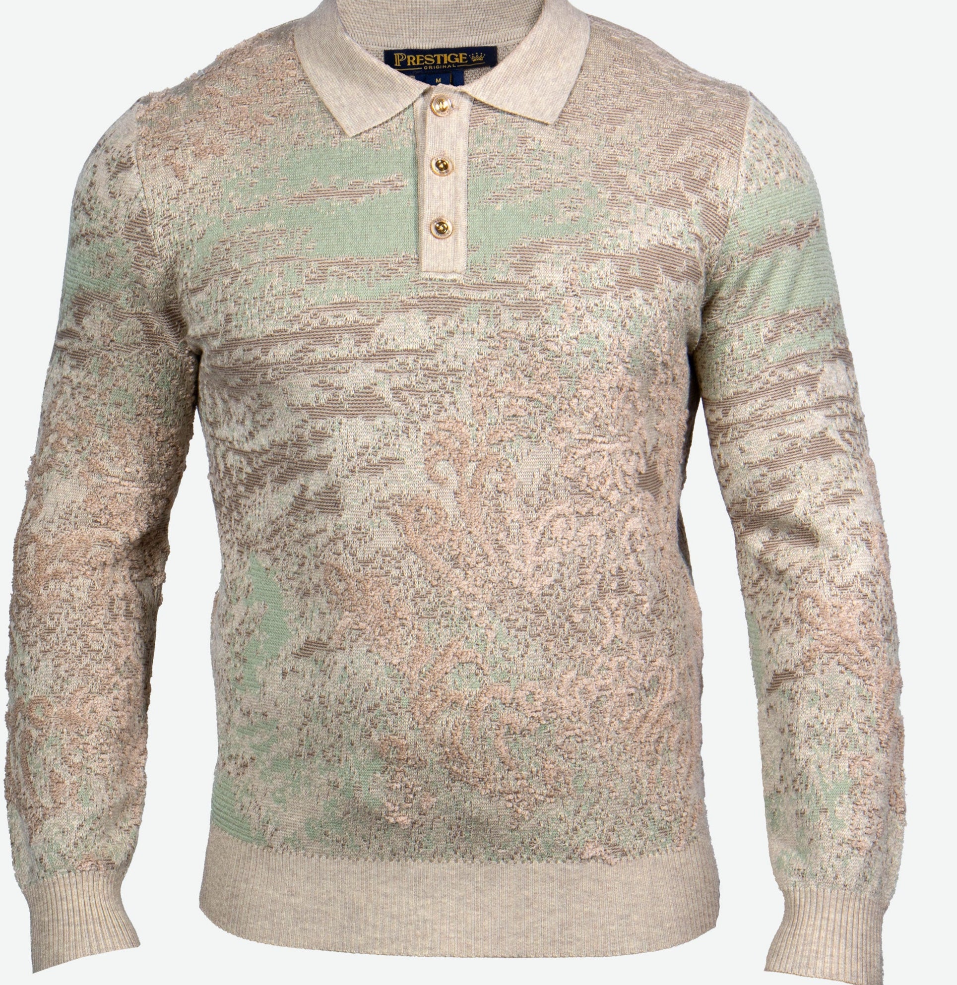 Patterned sweater with a collar on a white background