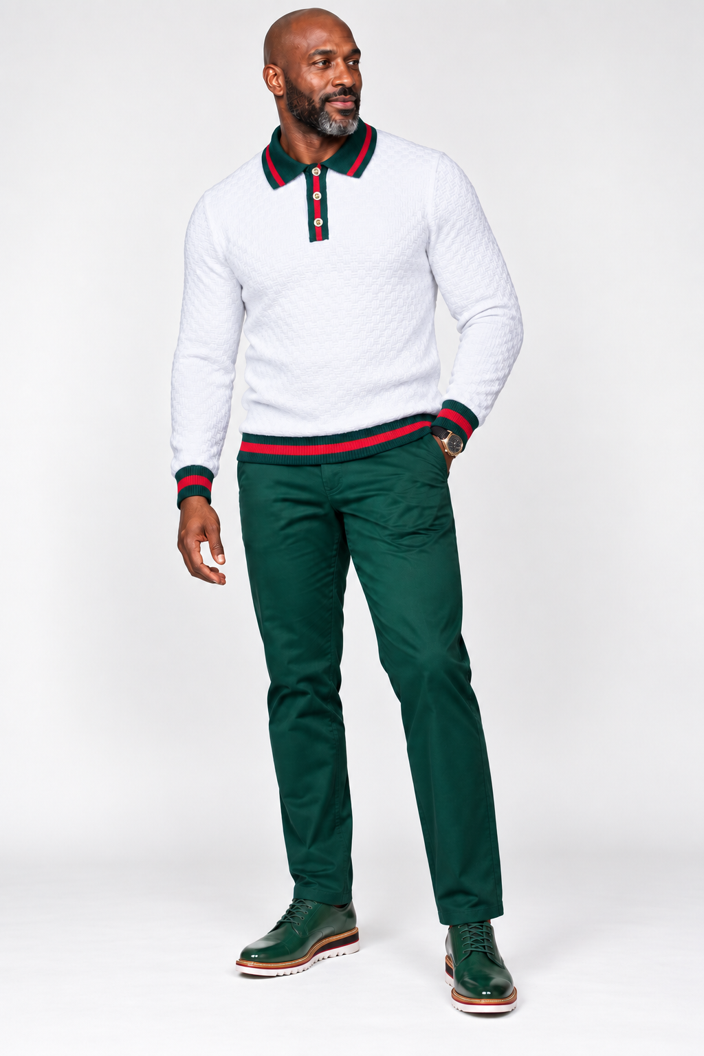 Prestige SW-6520 3 Buttons  Polo Sweater White