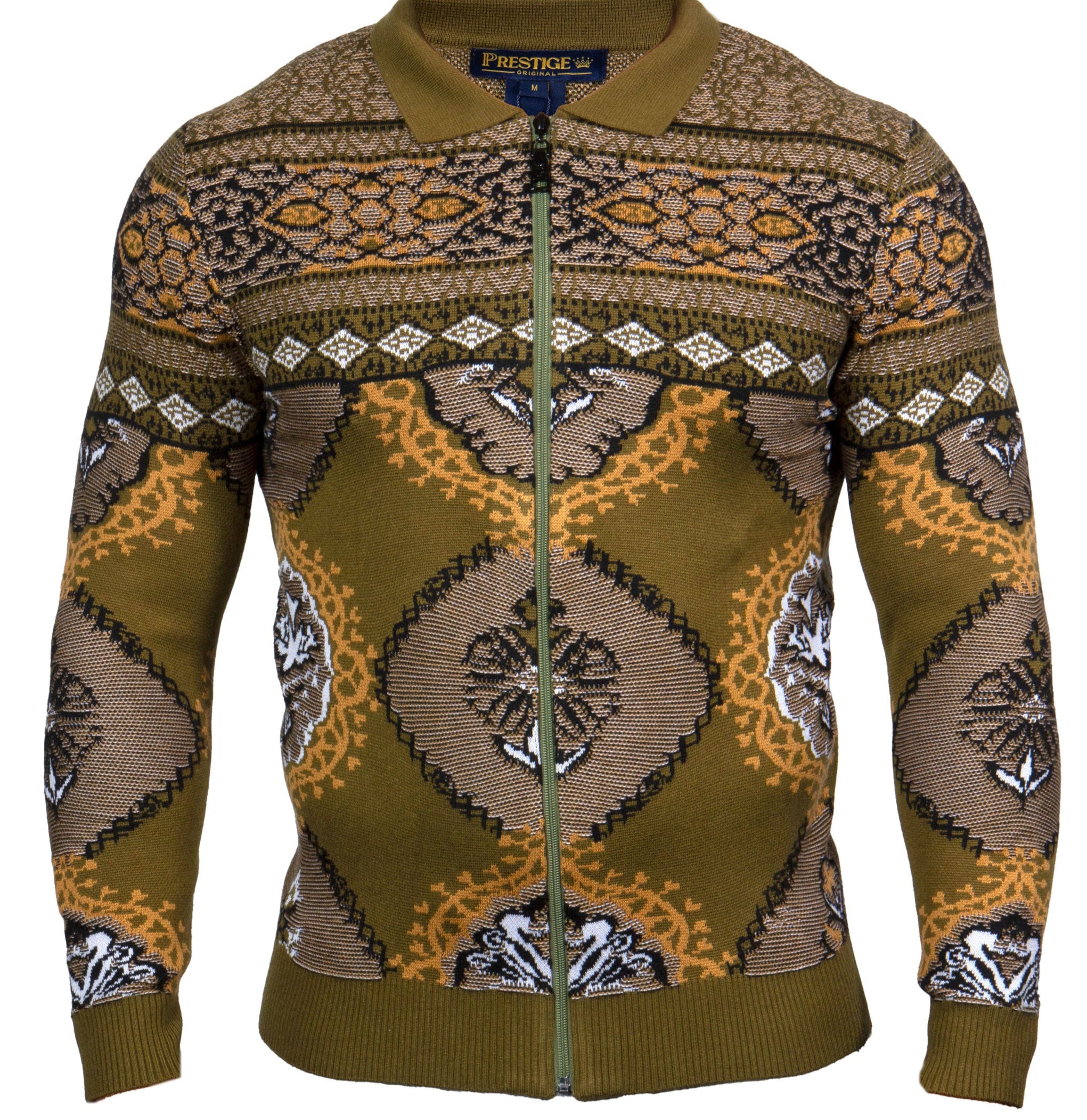 Prestige SW- 655 Full Zip Jaccard Sweater  Avocado
