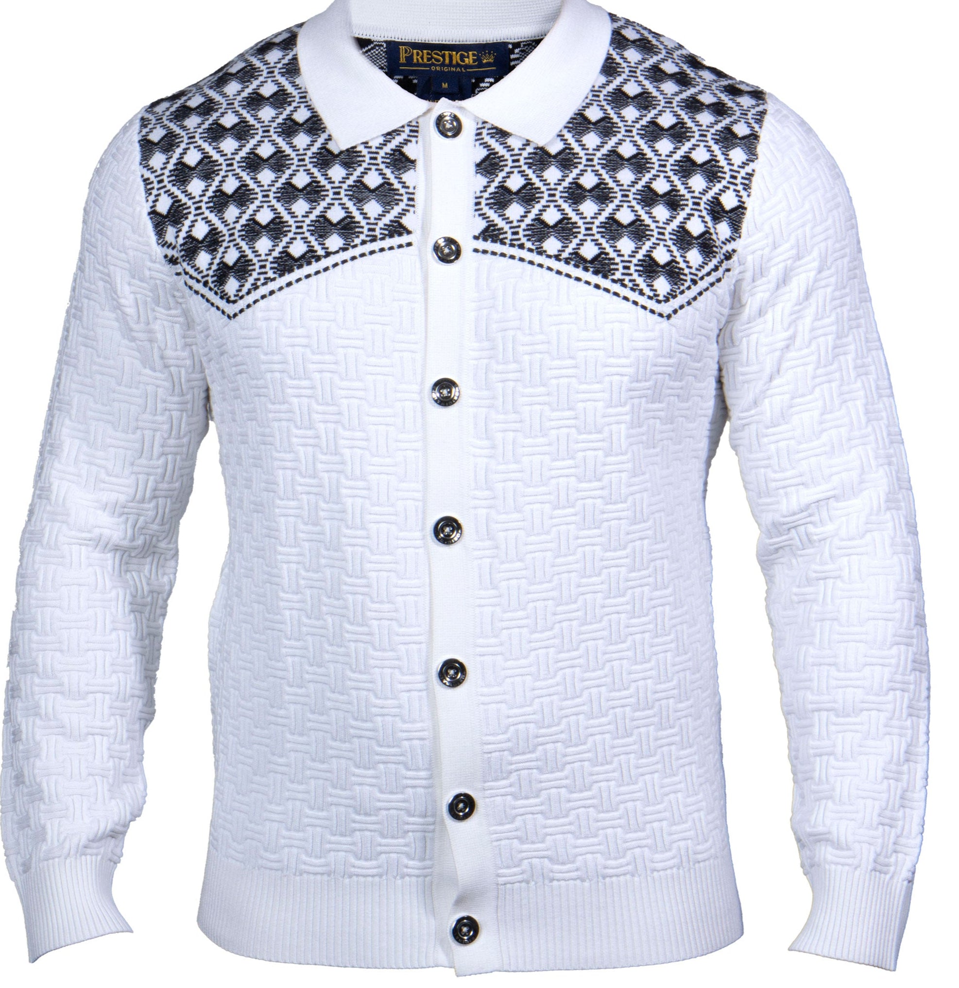 Prestige SW- 664 Full Button Sweater White