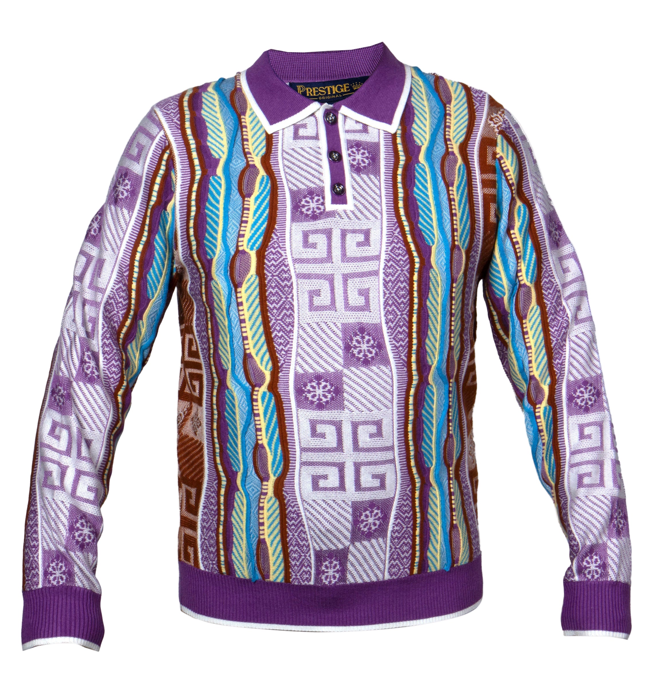 Prestige SW- 689 3 Button Jacquard Sweater Purple