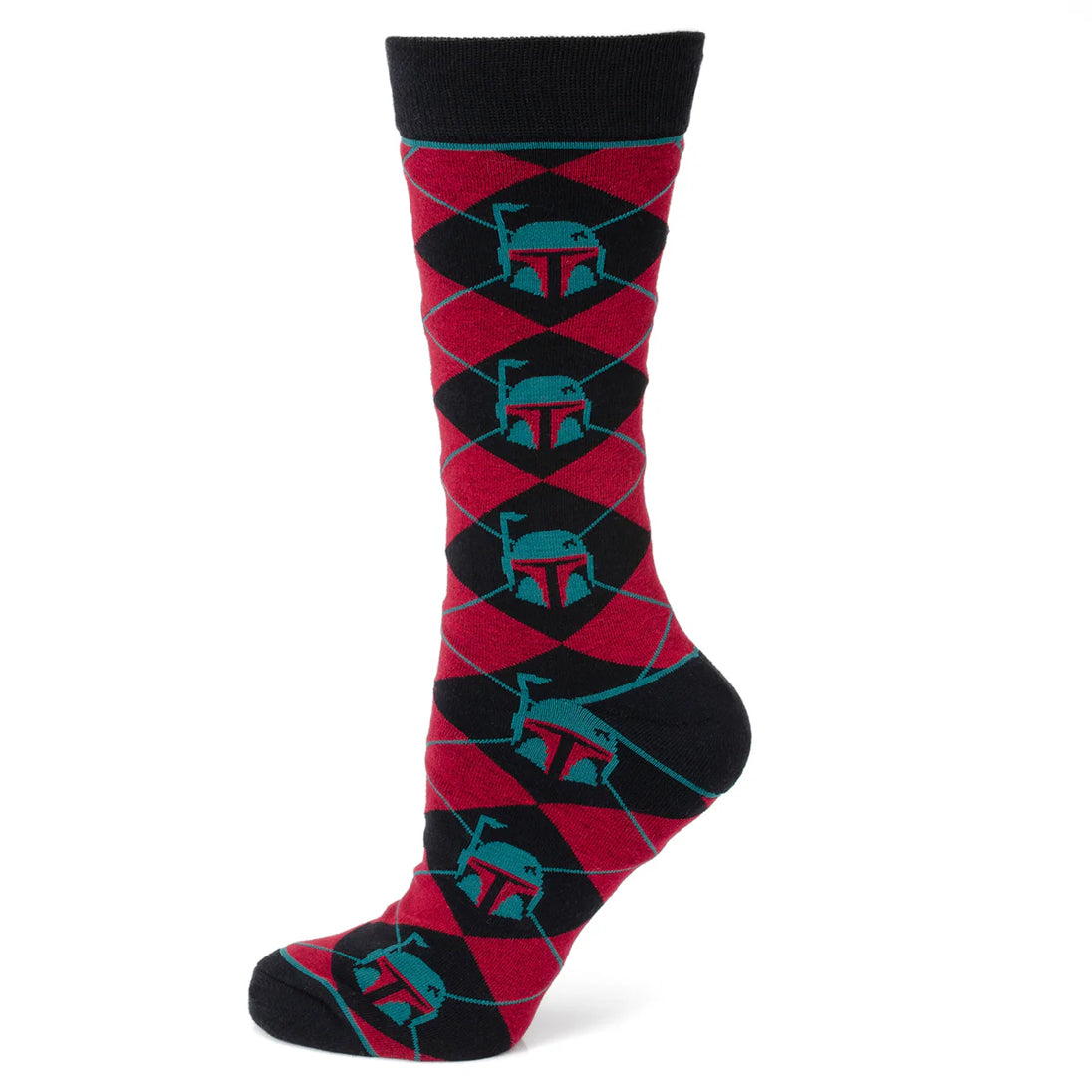 Star Wars Boba Fett Maroon and Black Argyle Socks and Crest Lapel Pin Gift Set