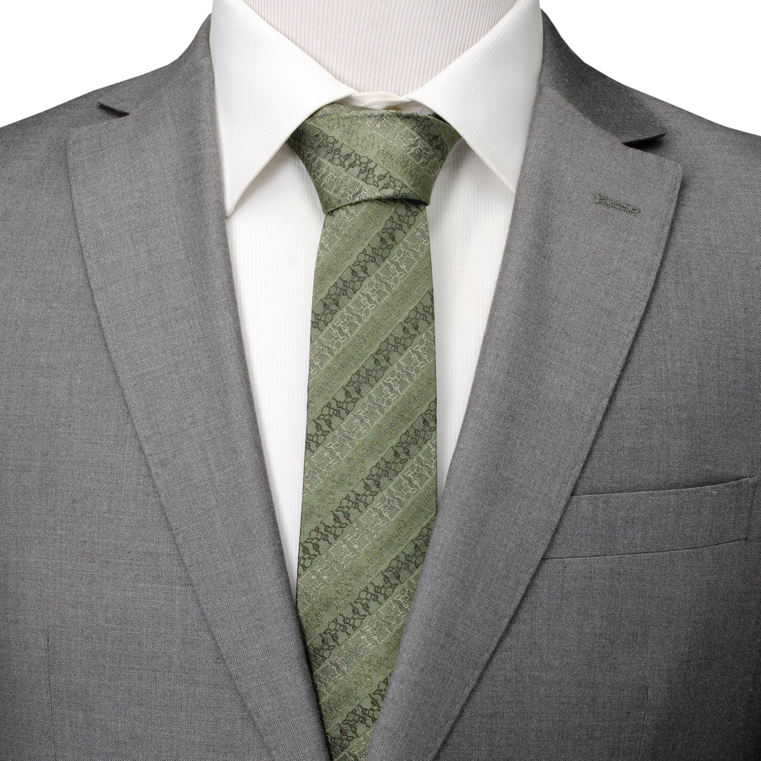 Star Wars Grogu Outline Striped Sage Green Tie