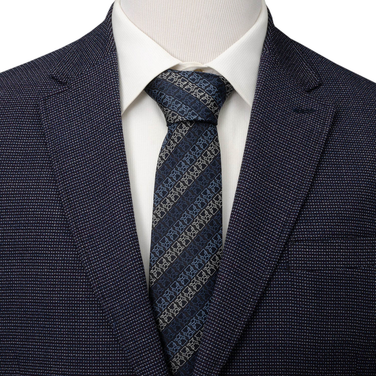 Star Wars Grogu Outline Striped Navy Tie