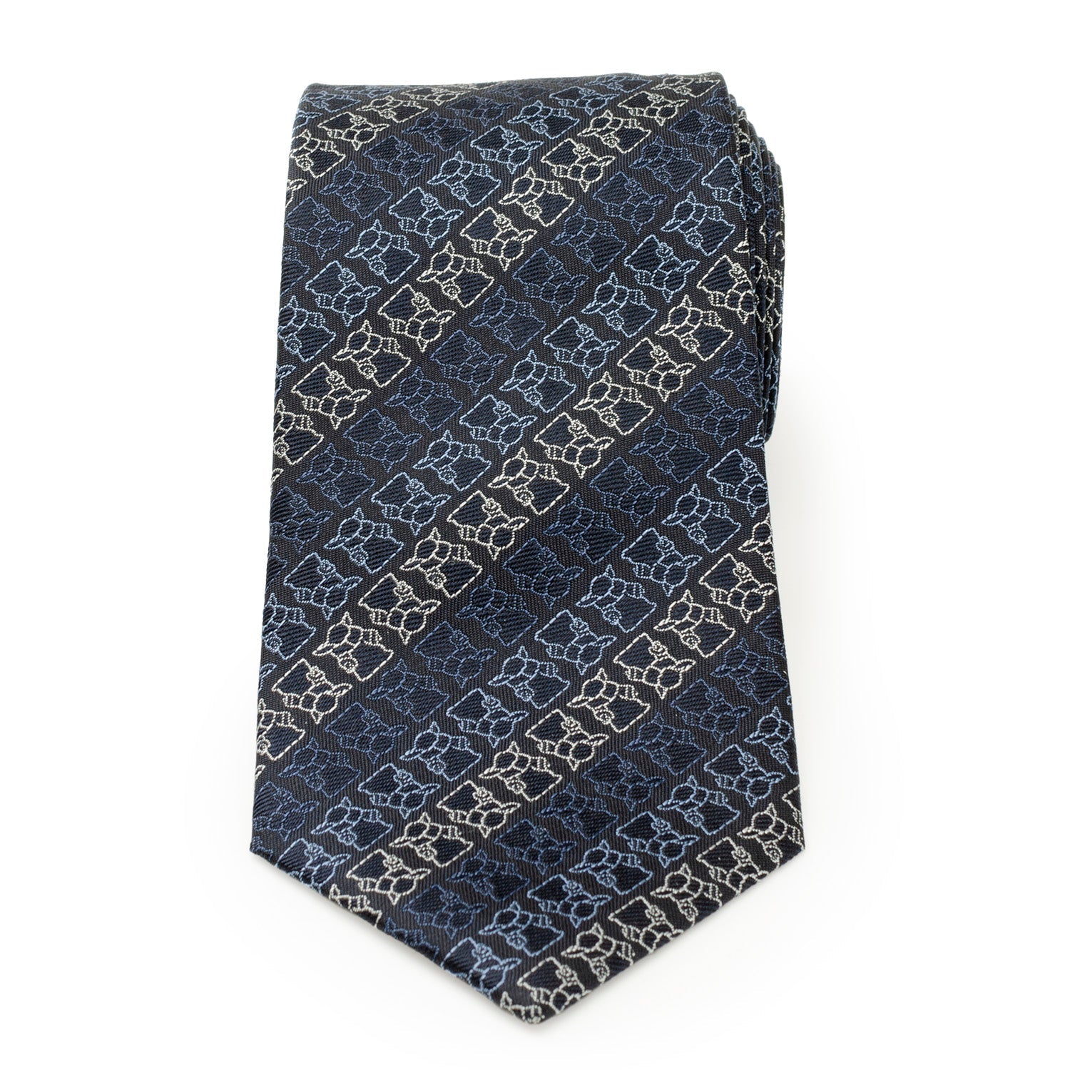 Star Wars Grogu Outline Striped Navy Tie