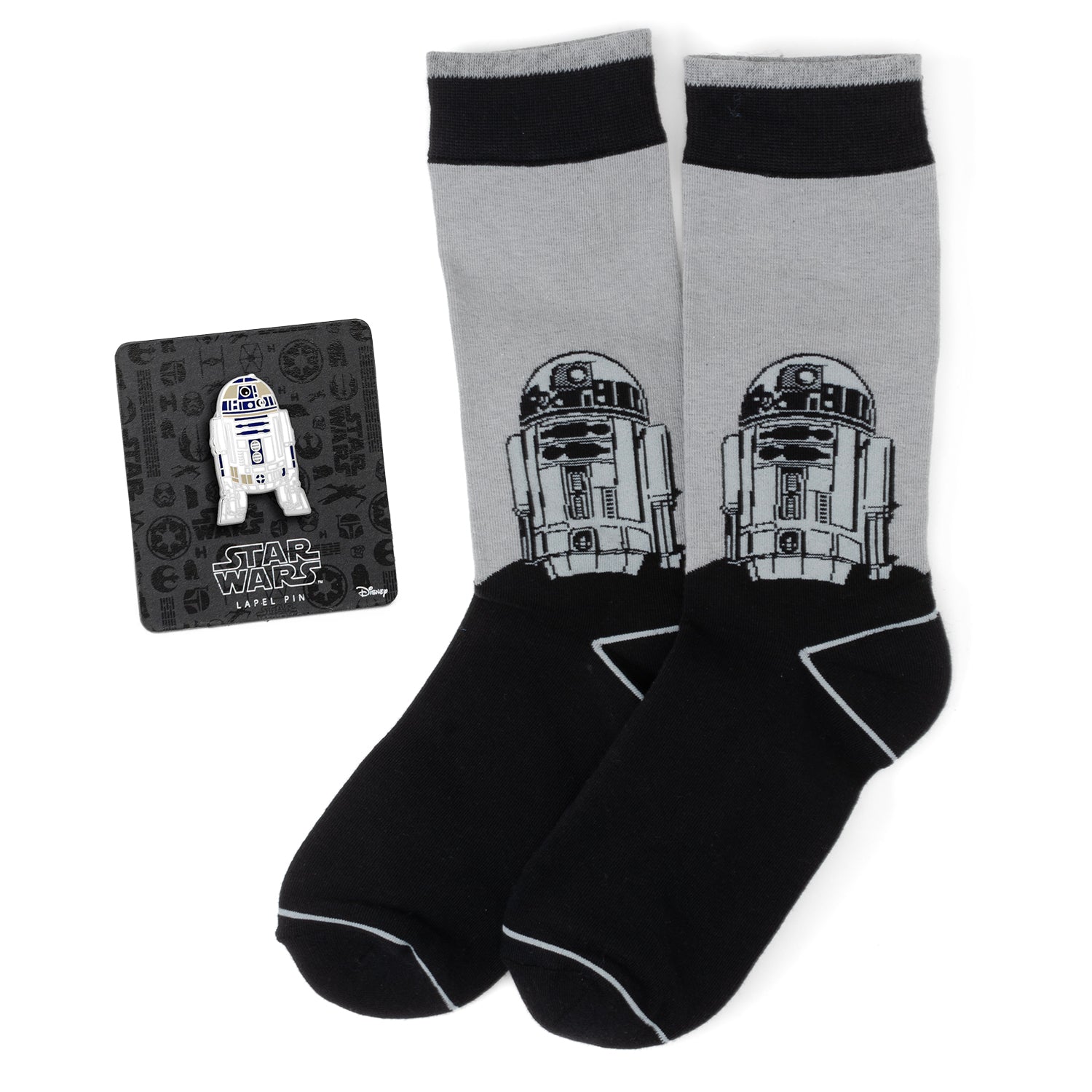 Star Wars R2-D2 Men's Gray and Black Mod Dress Socks and Lapel Pin Gift Set