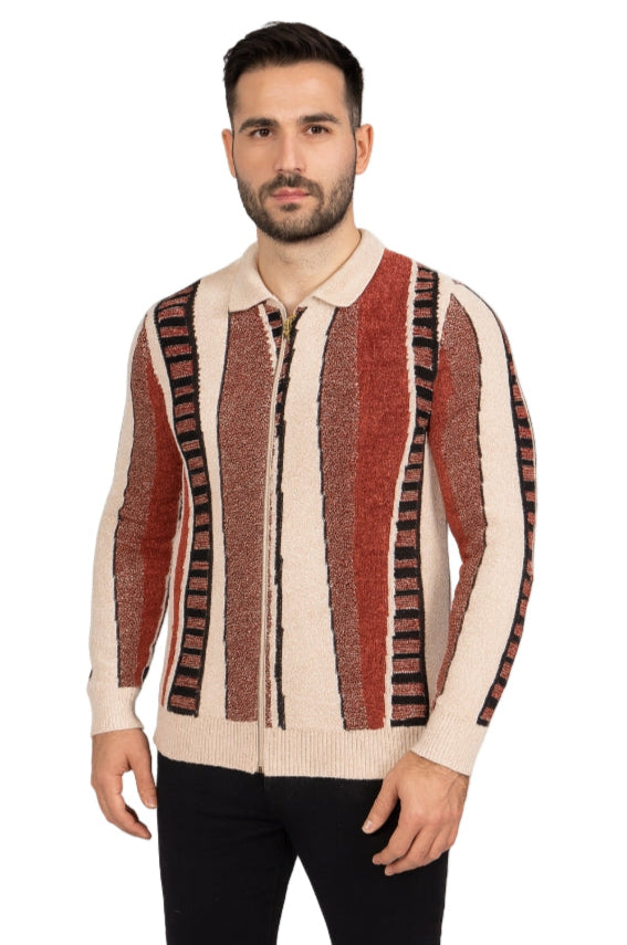 Prestige CH-250 Full Zip Jaccard Sweater Beige