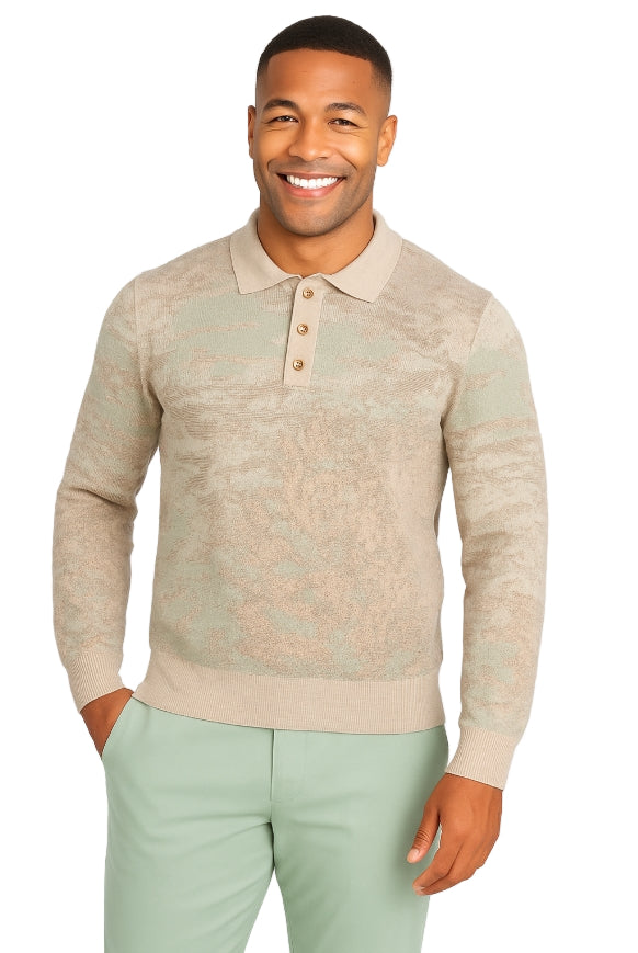 Prestige SW- 652 3 Button Polo Twill Sweater Beige