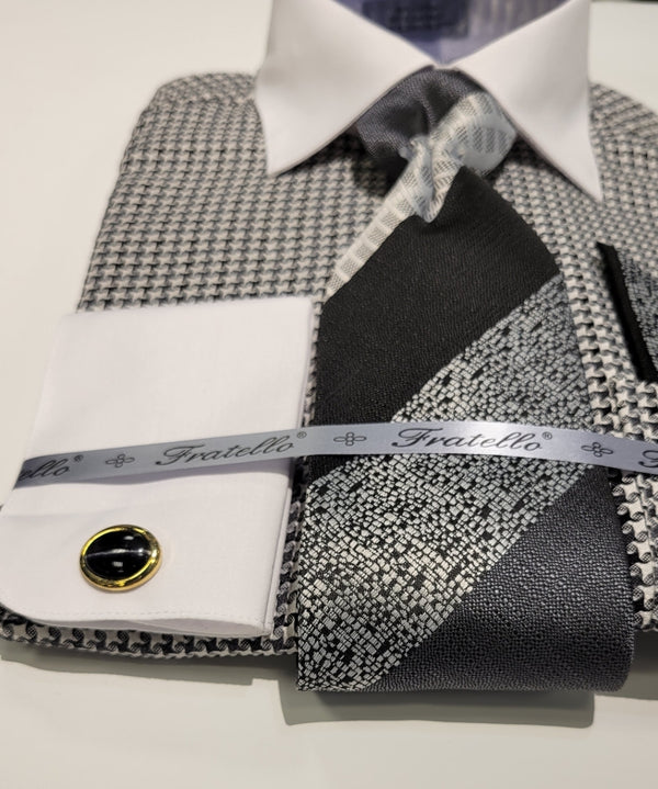 Fratello FRV4157P2 Matching Shirt & Tie Set Black
