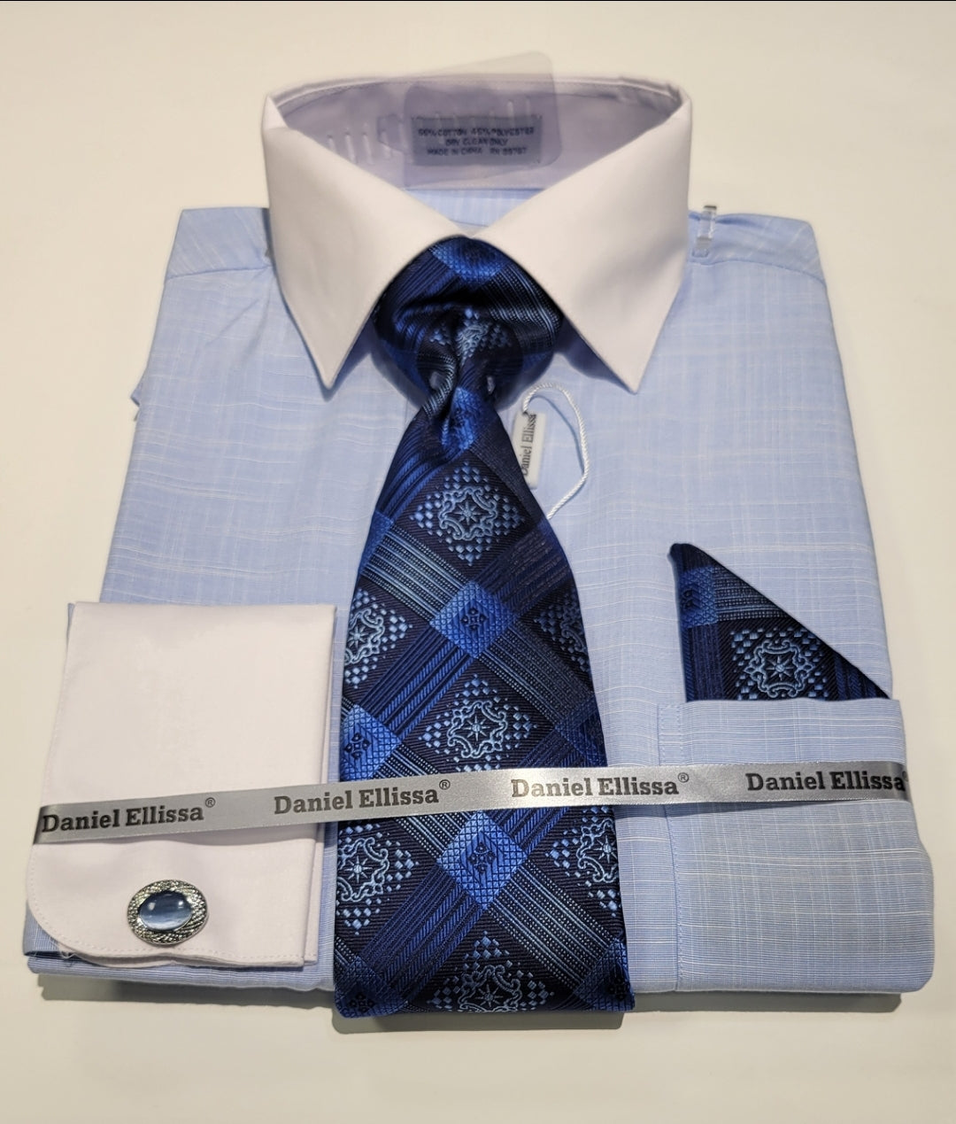 Daniel Ellissa DS3831P2 Matching Shirt & Tie Set Blue