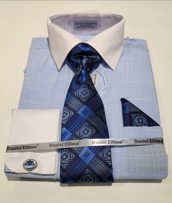 Daniel Ellissa DS3831P2 Matching Shirt & Tie Set Blue