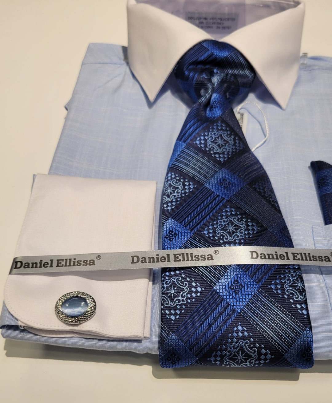 Daniel Ellissa DS3831P2 Matching Shirt & Tie Set Blue