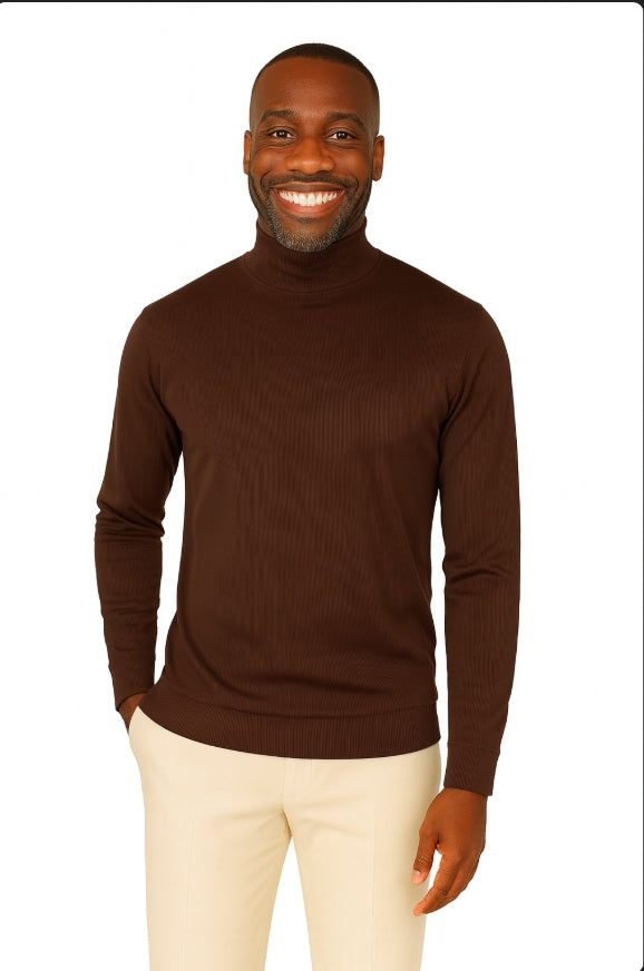 Bassiri 632 Knit Long Sleeve High Mock Neck Brown