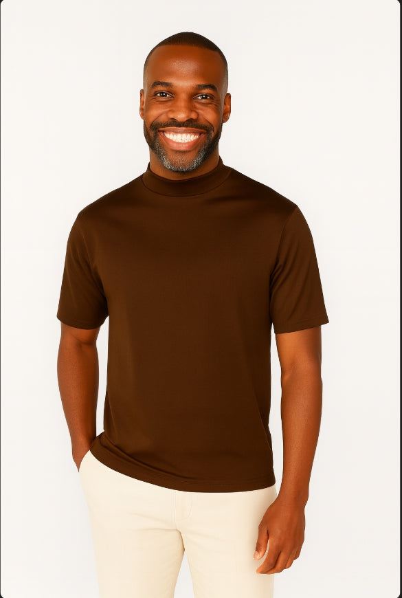 Log-In By Bassiri 218 knit Short Sleeve Mock Neck Coganc
