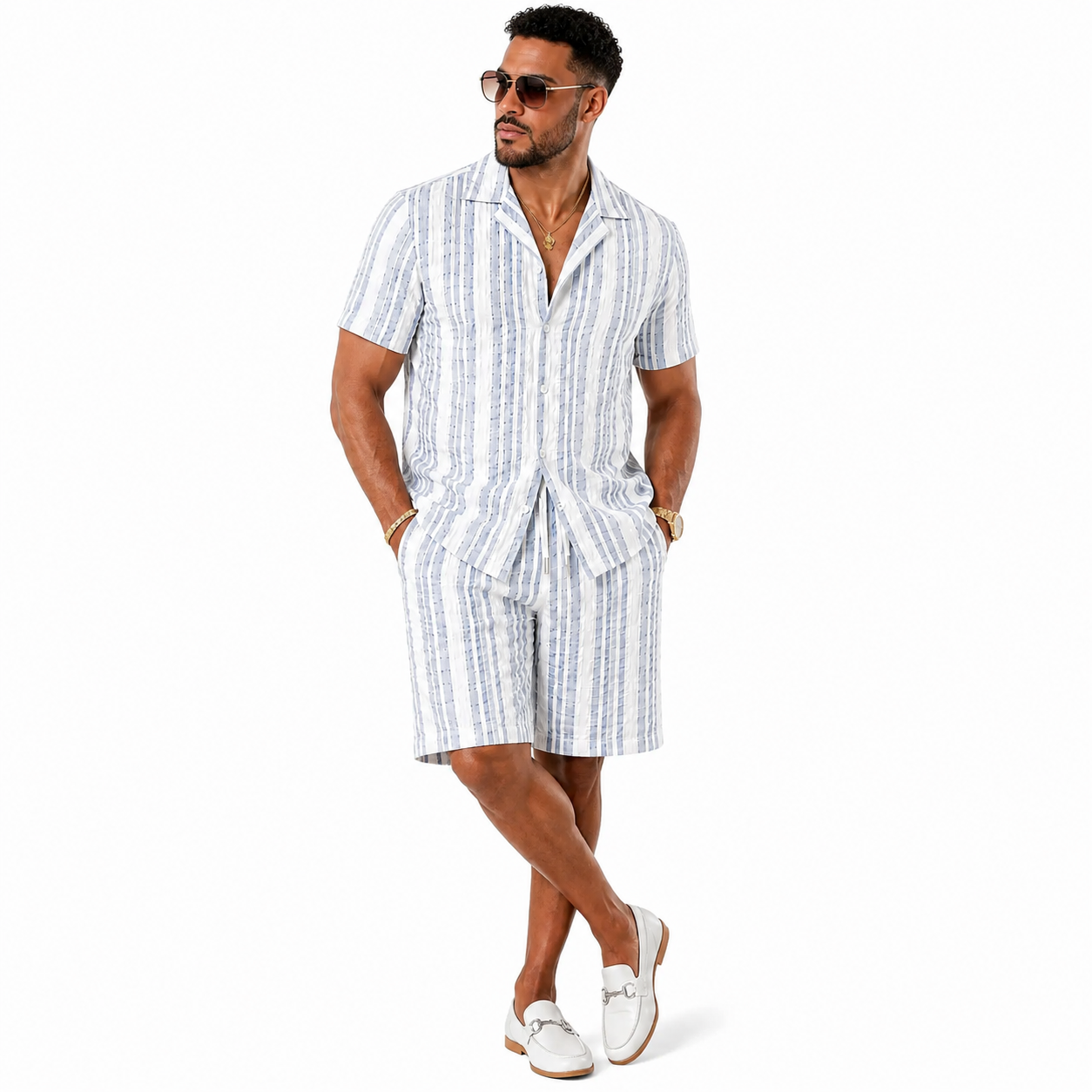 Stacy Adams 98002 Seersucker Short Set Blue